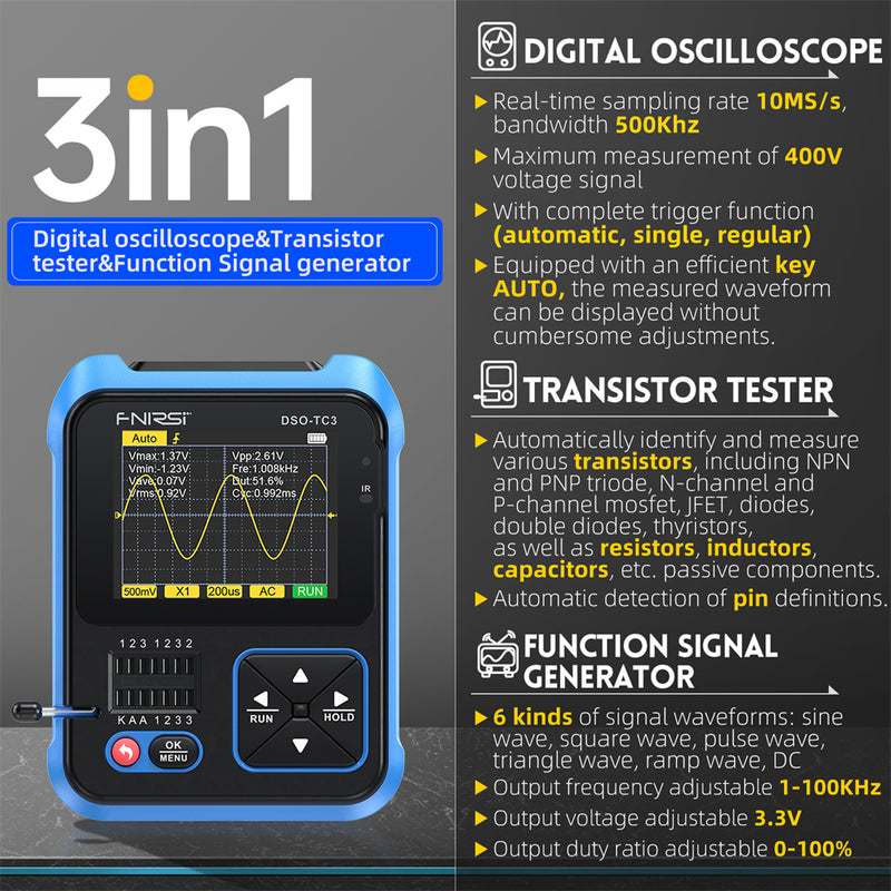 FNIRSI 3 i 1 DSO-TC3/138pro  Digital Oscilloscope Transistor Tester