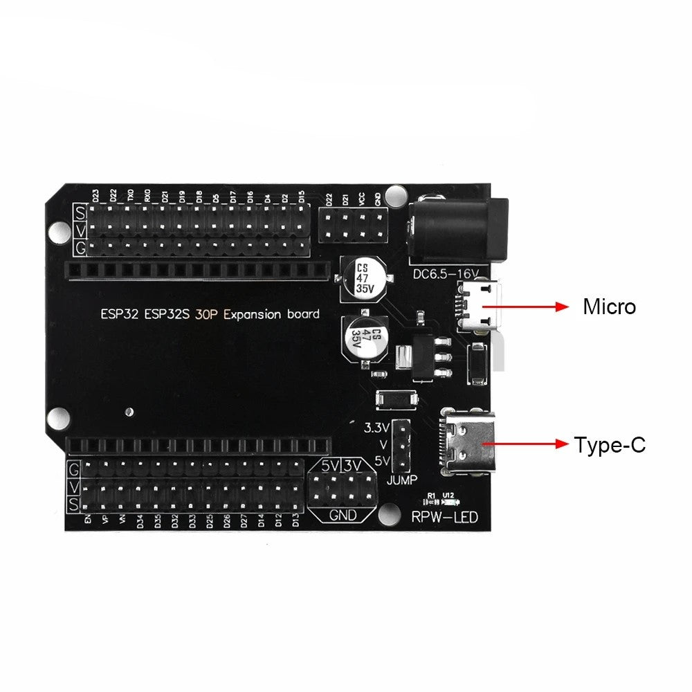 Image of interface af ESP32 udvidelsesboard