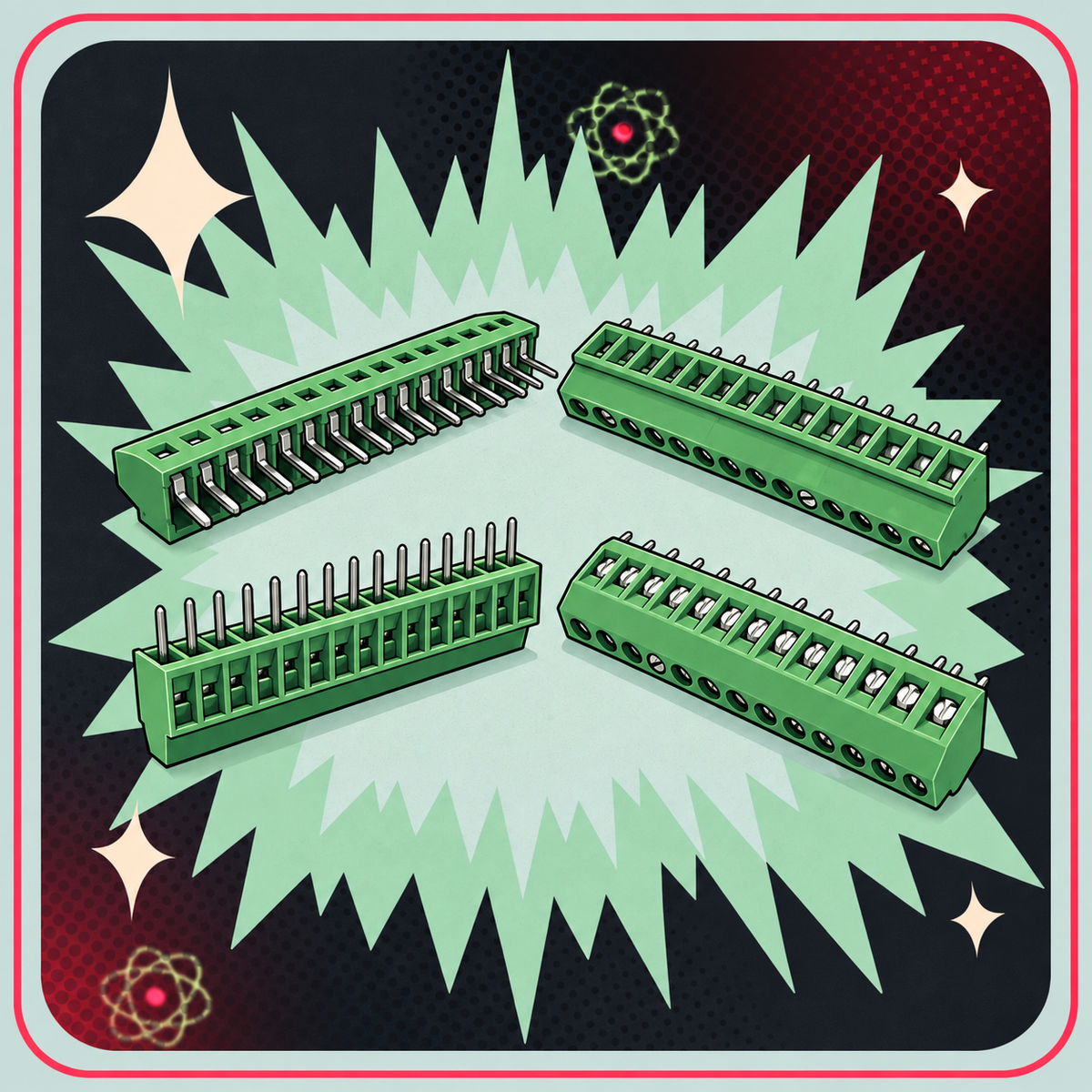 KF128 PCB Terminal Block 2,54mm 5, 6, 7, 12 eller 16pin – eBits retroillustration