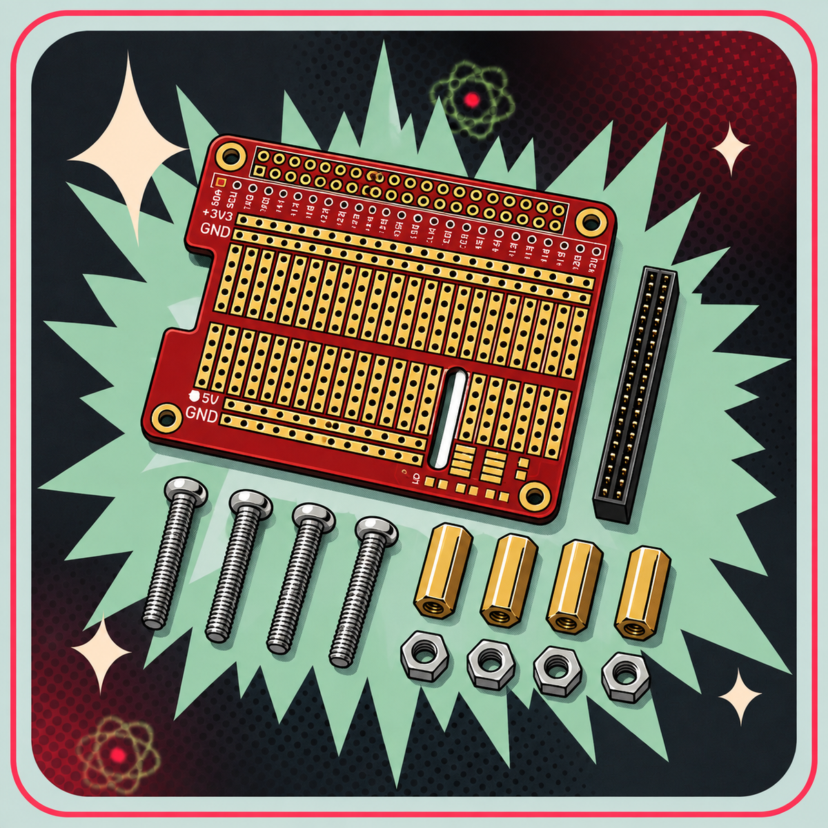 DIY Prototype HAT Shield Kit Til Raspberry Pi 4B/3B+ – eBits retroillustration