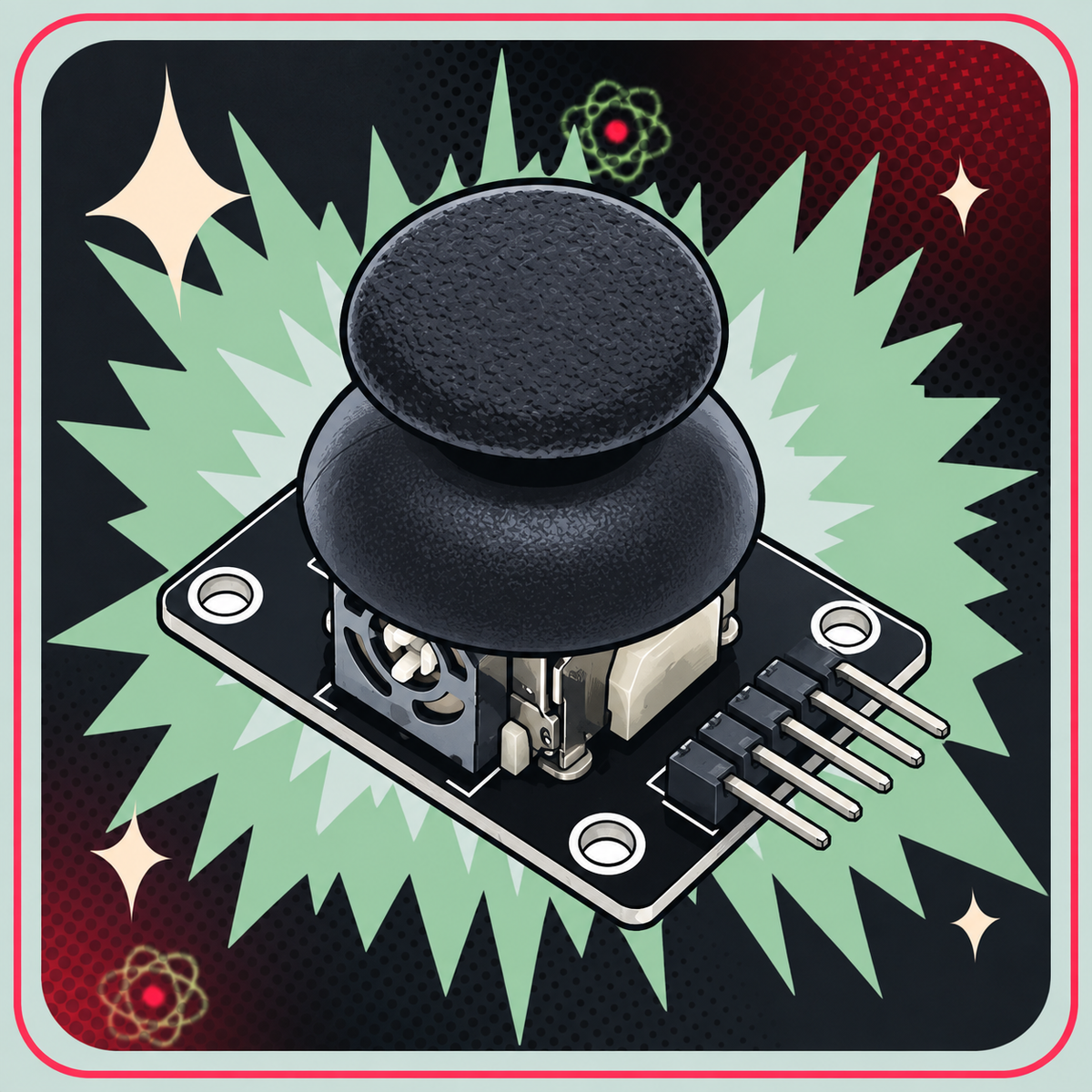 KY-023 Dual Axis Joystick modul med centertryk – eBits retroillustration