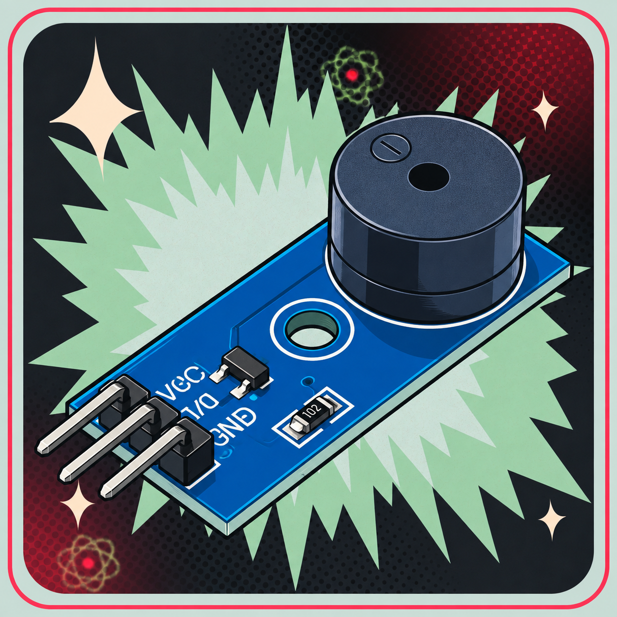 Passiv/Aktiv Low Level Trigger Buzzer Modul – eBits retroillustration