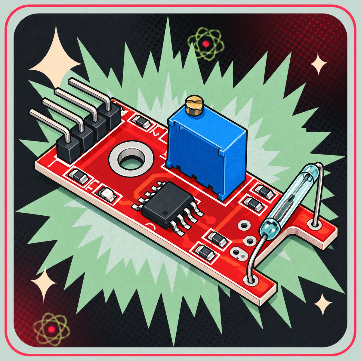 KY-025 Reed switch modul Magnetisk kontakt sensor- Med komparator – eBits retroillustration