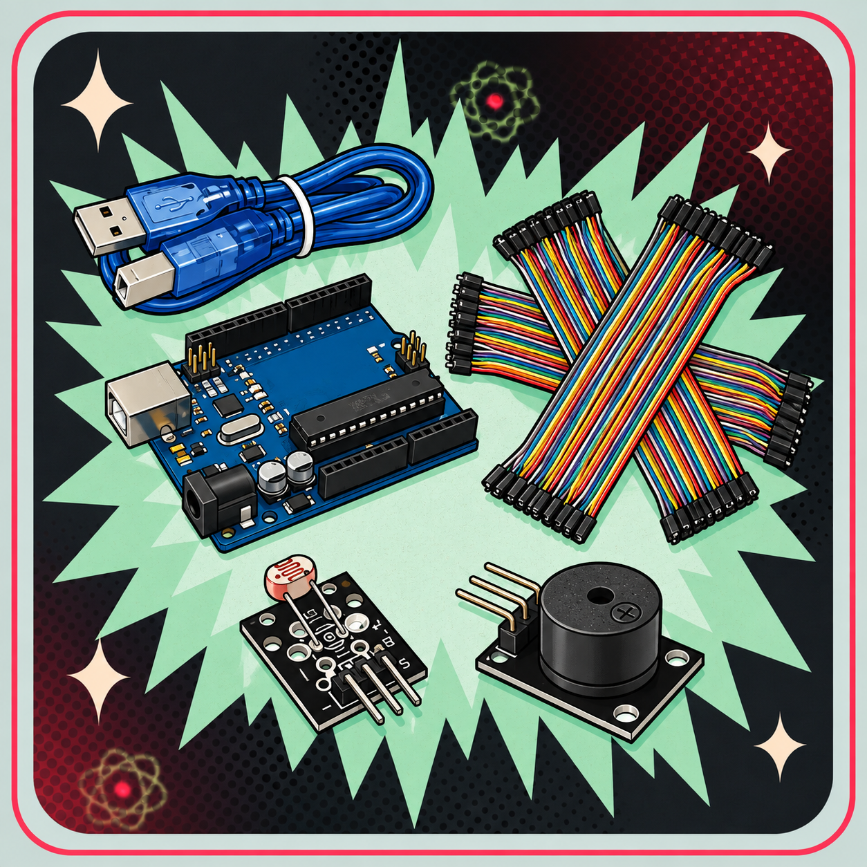 Image of Photoresistor og Buzzer Kit – eBits retroillustration