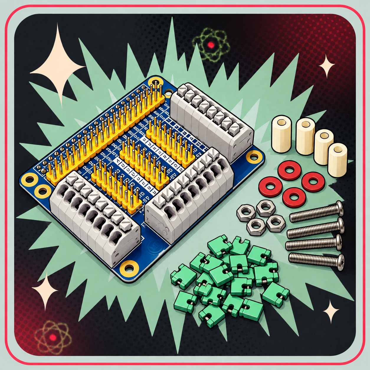 Image of Raspberry Pi 2/3B GPIO Multifunktionelt Udvidelseskort – eBits retroillustration