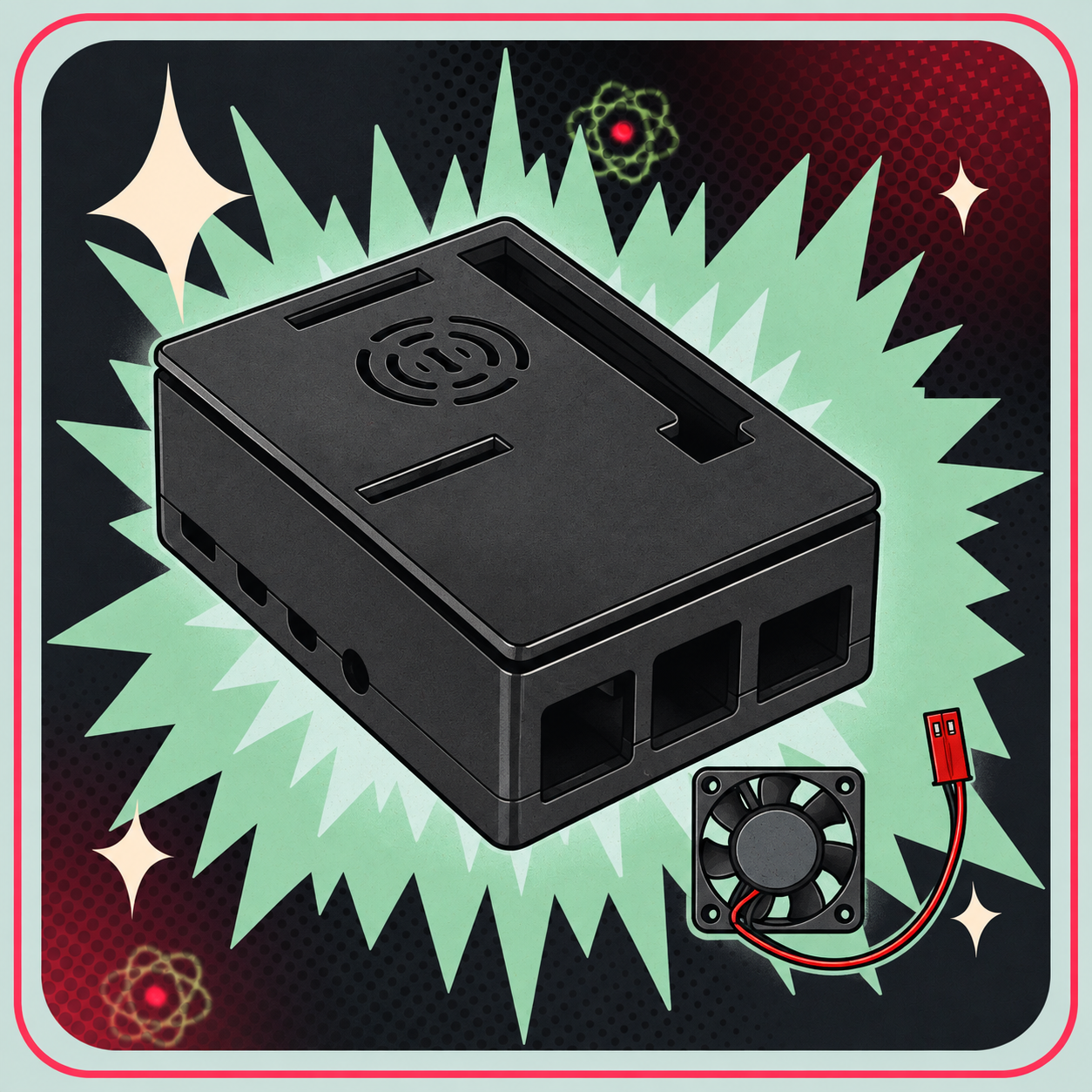 Image of Kabinet til Raspberry Pi 4B ABS Plastik med Blæser – eBits retroillustration