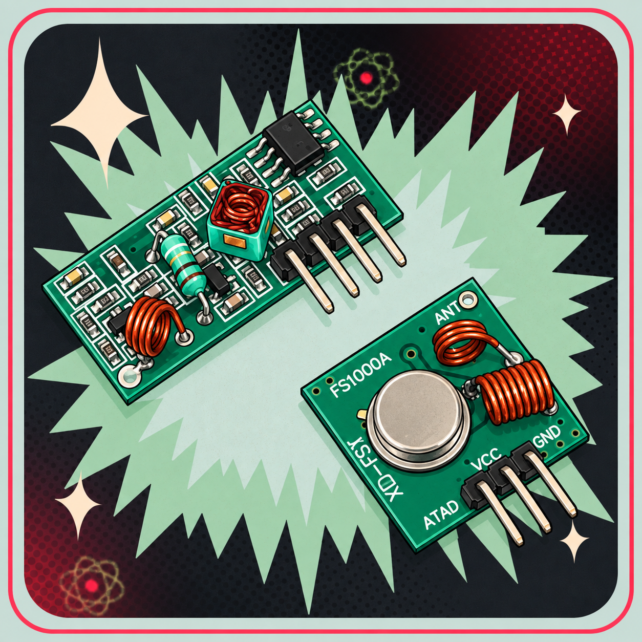 Image of RF Data Modul 433Mhz sender og modtager – eBits retroillustration