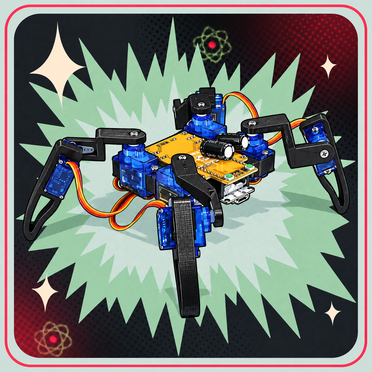 Robot edderkop med App kontrol – eBits retroillustration