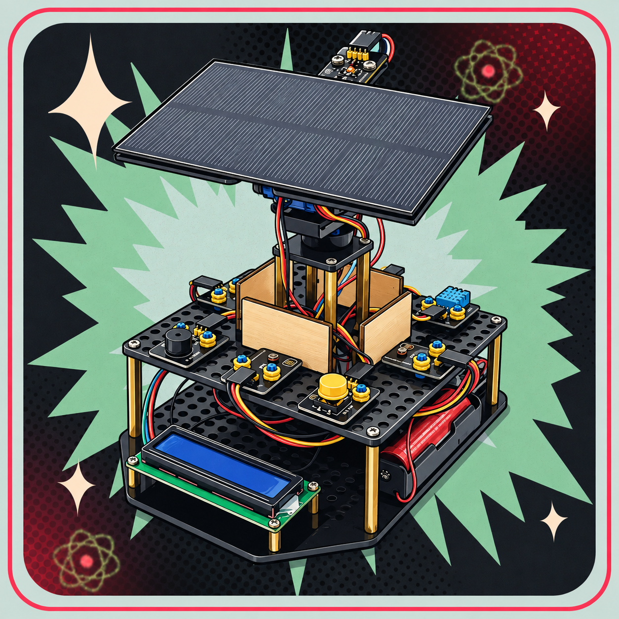 Programmerbar Solsporings robot – eBits retroillustration
