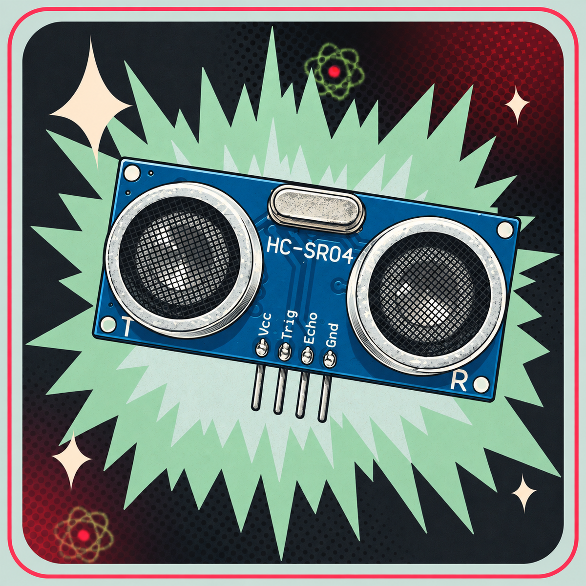 Ultrasonisk afstandssensor HC-SR04 – eBits retroillustration
