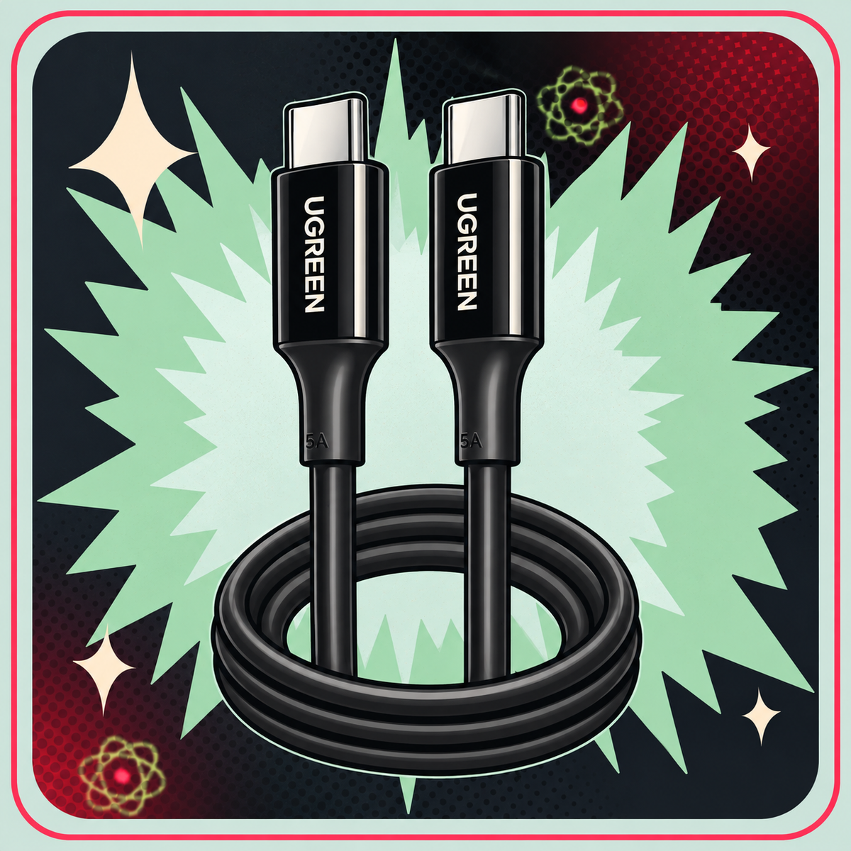 UGREEN USB-C til USB-C PD Kabel 100W Silikone Sort– 1 meter – eBits retroillustration