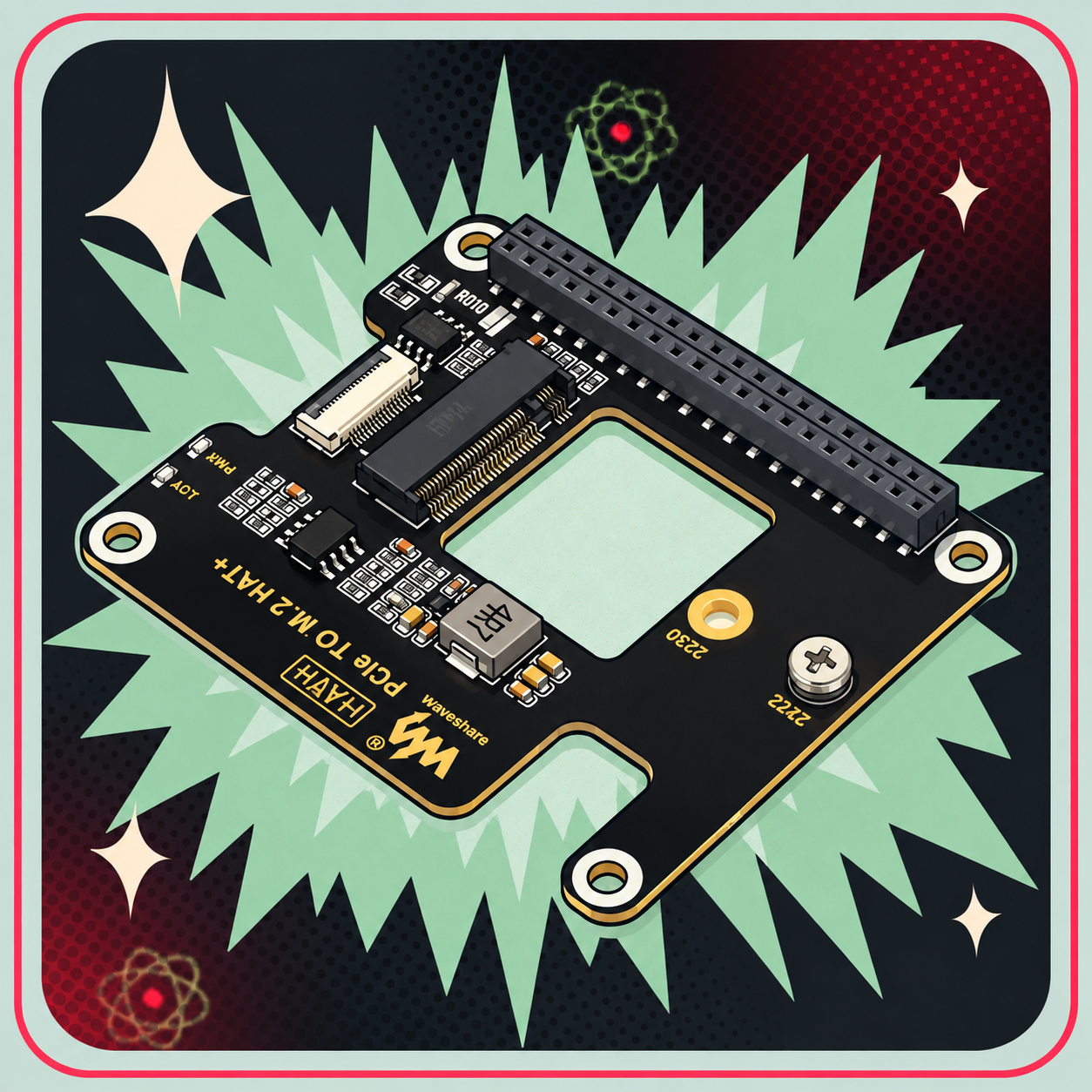 Image of Weixue PCIe til M.2 Adapter til Raspberry Pi 5 – eBits retroillustration
