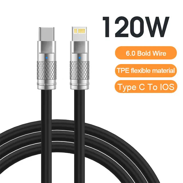 120W 6A USB C til Lightning kabel Flydende Silikone