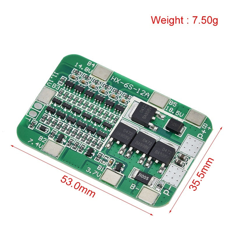 6S 18650 Lithium Batteri BMS Beskyttelsesboard  størrelse
