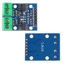 Forsiden og bagsiden af en L9110S H-bro Dual DC Stepper Motor Driver Controller