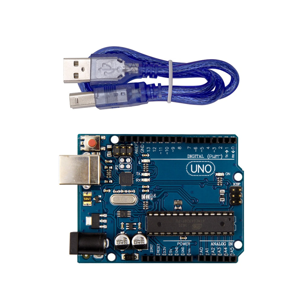 Image of forside af Arduino Uno R3 med ledninger