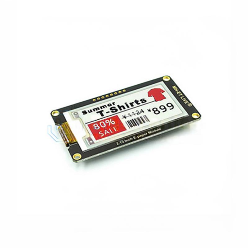 2.13 tommer e-ink display med sorte og røde pixelfarver