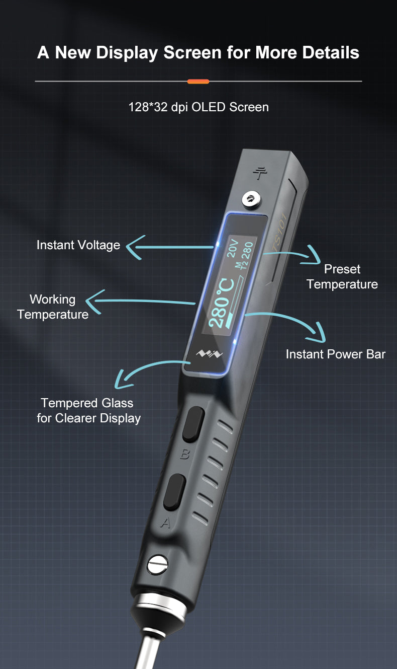 Image of TS101 digital loddekolbe display detaljer