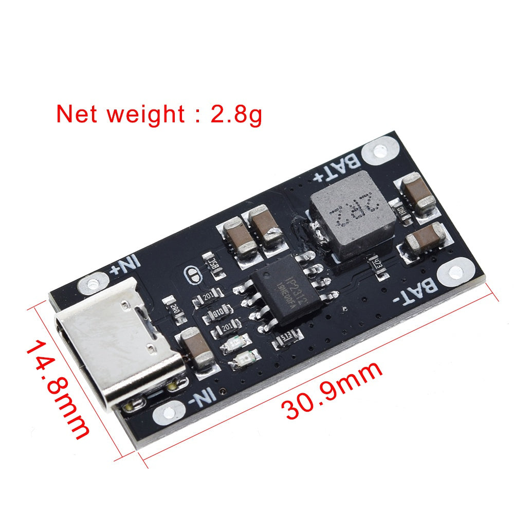 Image of Størrelse af en IP2312 Lynhurtig Lithium Batteri lader 3A med USB C