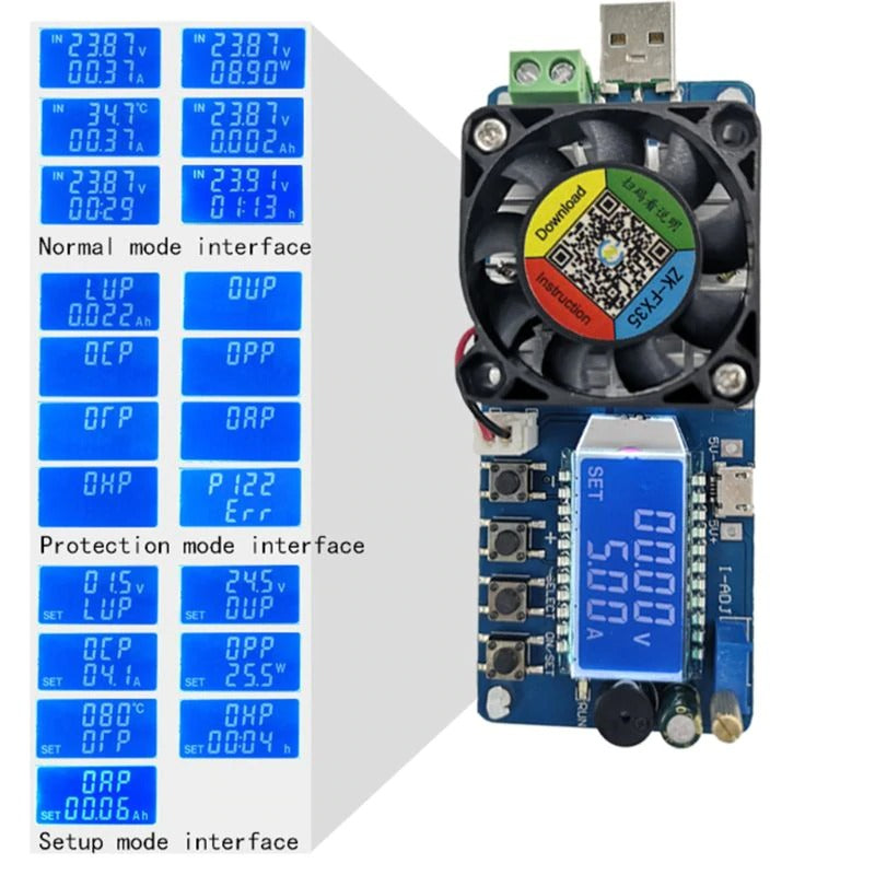 eksempel af Elektronisk belastning og batterikapacitet tester med forskellige moder