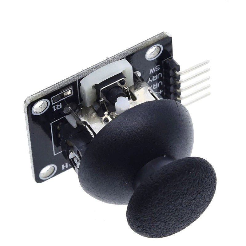 forsiden af KY-023 Joystick modul med centertryk, der vender mod højre