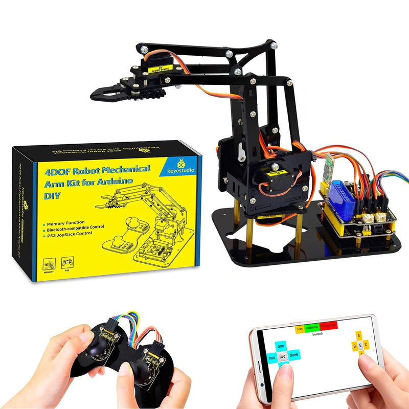 En robotarm, der kan styres af en joystick eller en app.