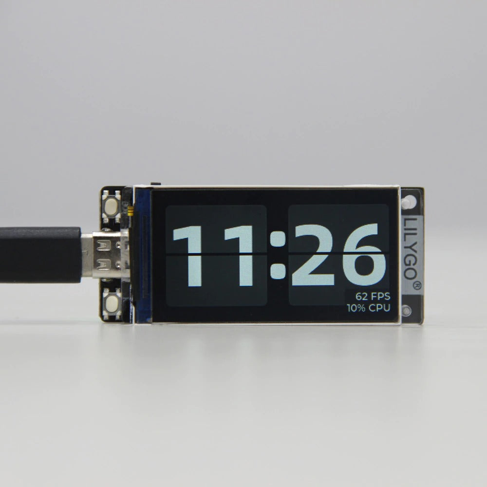 Image of forsiden af LilyGO TTGO T-Display S3 ESP32-S3 med pin headers loddet på
