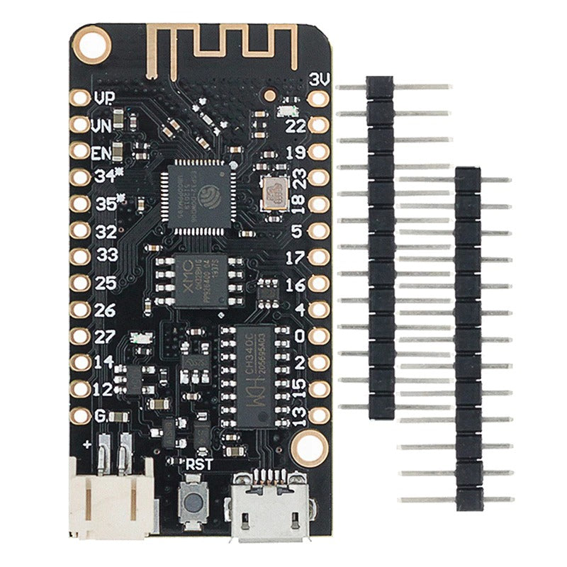ESP32 WEMOS LOLIN32 Lite V1 med pin, der vender mod nedad 