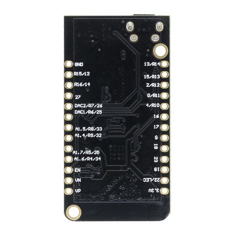 Image of bagsiden af en ESP32 WEMOS LOLIN32 Lite V1 med batteristik og lader